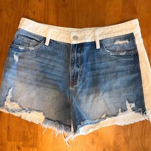 Vervet Distressed Denim Shorts Contrast Panels White Blue Womens Size Large